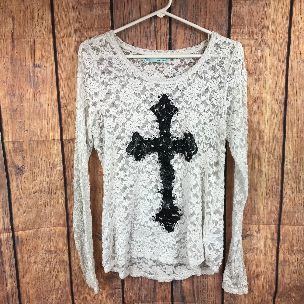Maurice's long sleeve lace shirt cross medium